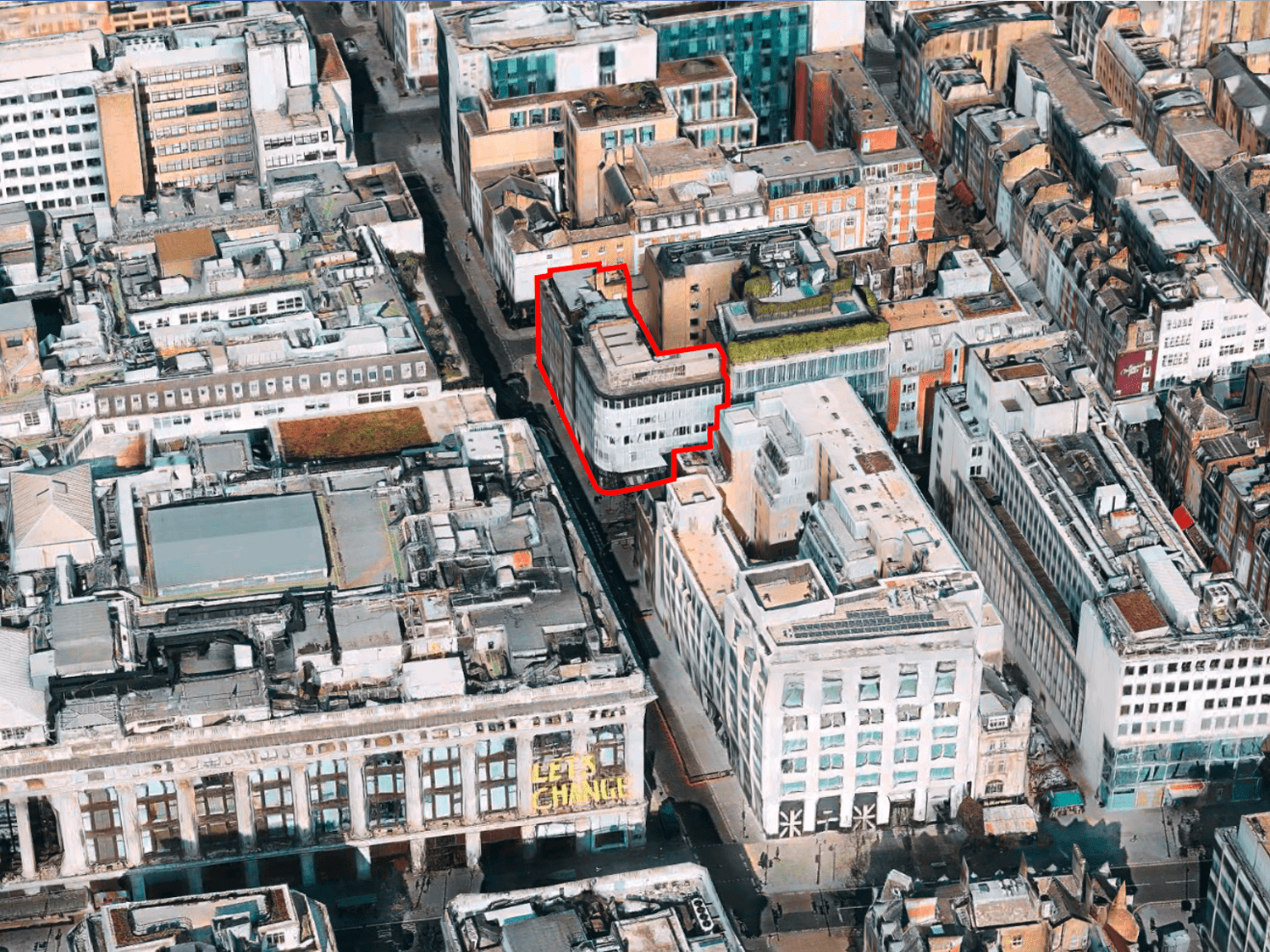Aerial view of the site from Oxford Street
